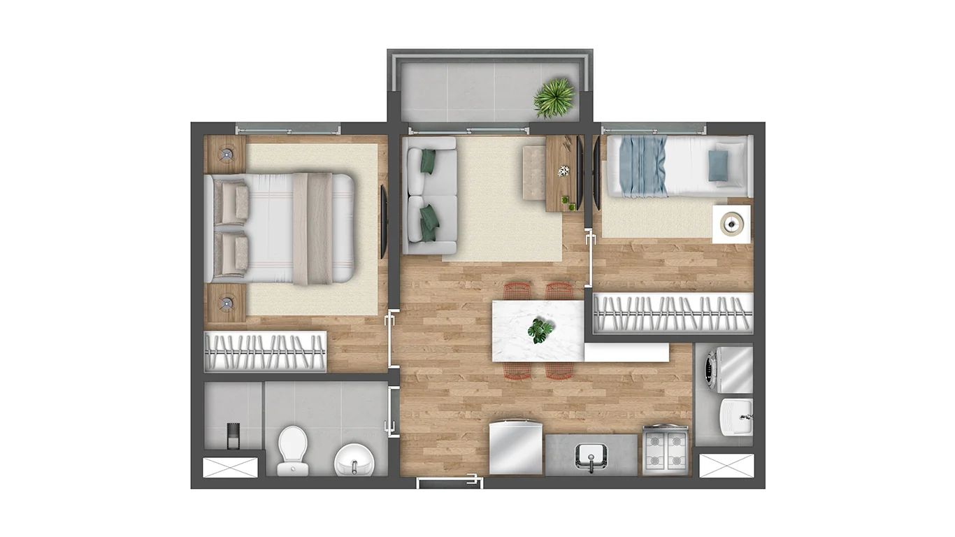 Planta 37m² do Vibra Estação Vila Prudente